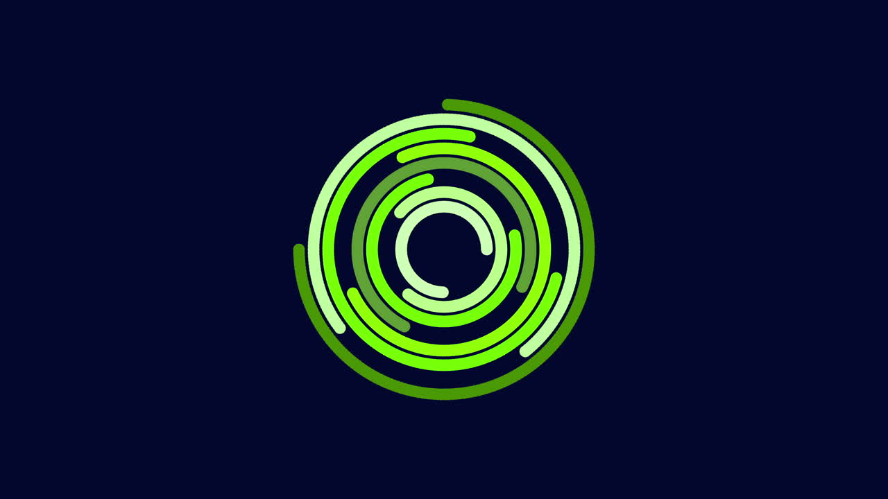diseño circular dinámico con anillo verde vibrante sobre fondo oscuro