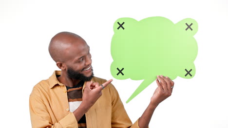 hombre negro feliz, burbuja de habla