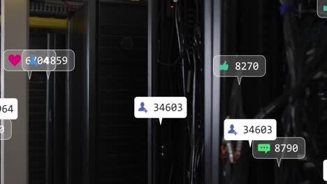 Animation-Von-Social-Media-Symbolen-Vor-Nahaufnahme-Eines-Computerservers