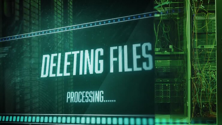 Animation of deleting files over green digital screen