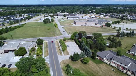 A-slow-motion-movement-of-a-drone-capturing-a-Detroit-suburb-neighborhood