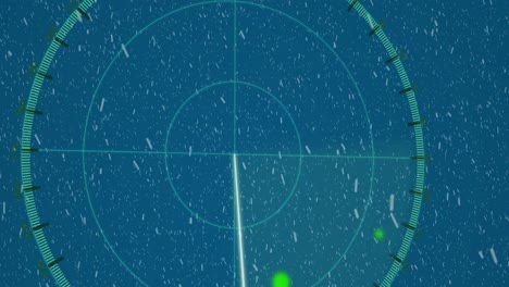 animation of scope scanning over snow falling on blue background