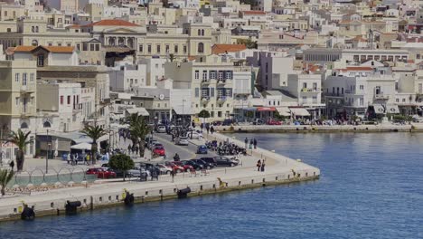 Traffic-at-Ermoupoli-seaport-in-Syros-island,-Greece