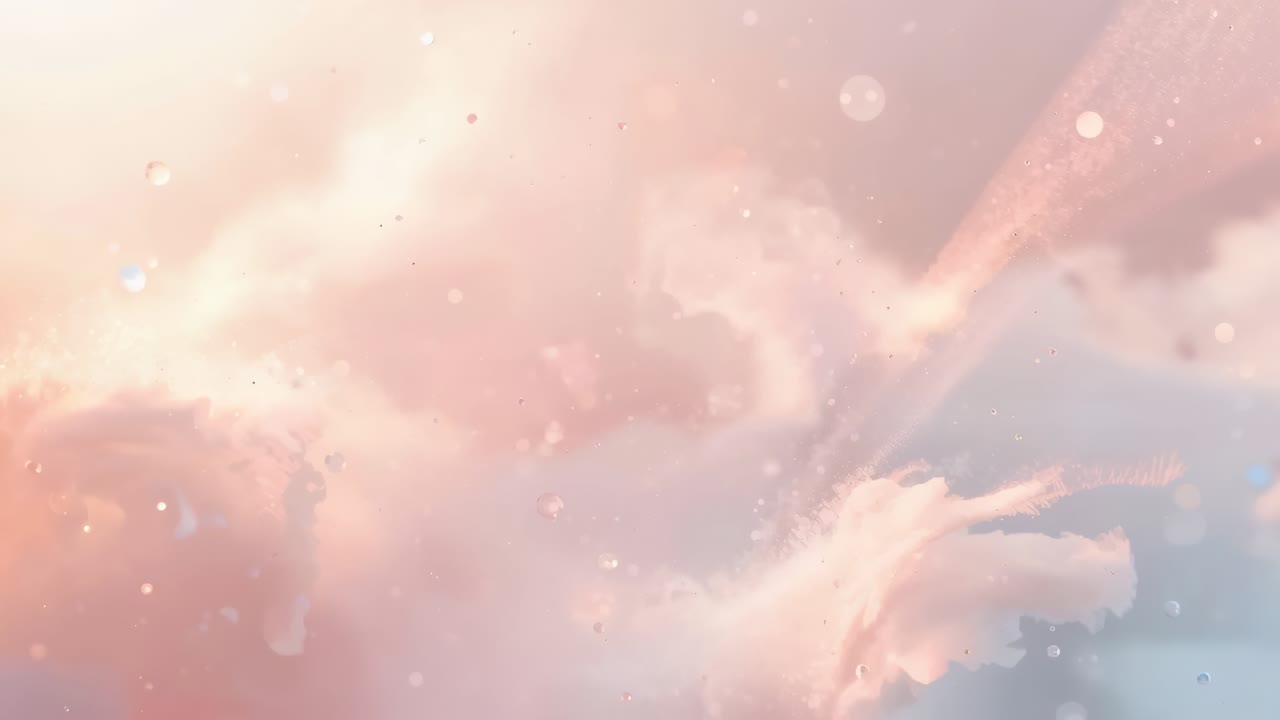 Drifting pastel cloud at dusk shifting as diagonal shimmer rising, glints fading for dreamy mood