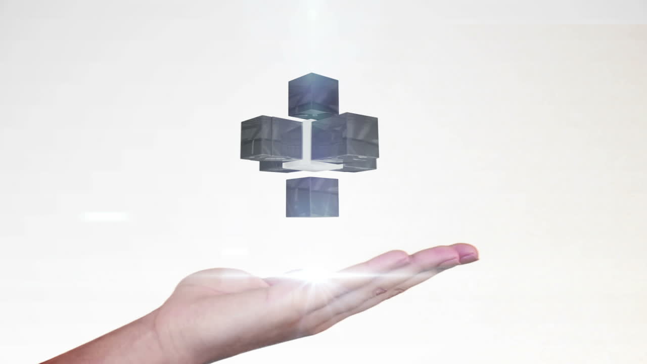 cuadrícula de cubos holográficos presentados a mano