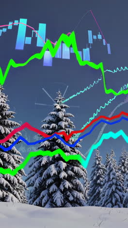 snowy forest with stock market charts