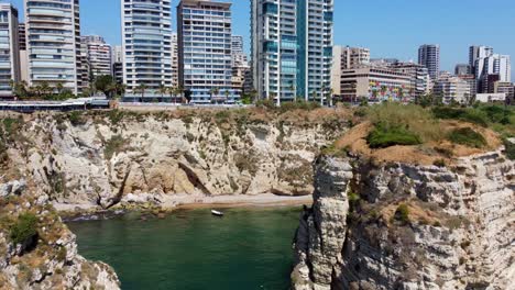 Raoucheh-Residential-Neighborhood-With-Pigeons'-Rock-In-Beirut,-Lebanon