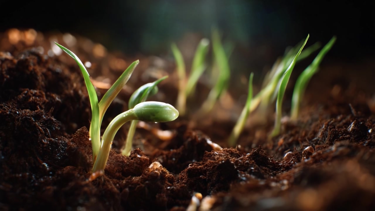 Cultivando Nueva Vida: Jóvenes Plántulas Verdes Brotando a Través de la Tierra Fértil en un Entorno de Jardín, Representando el Crecimiento, la Renovación y el Ciclo de la Naturaleza.