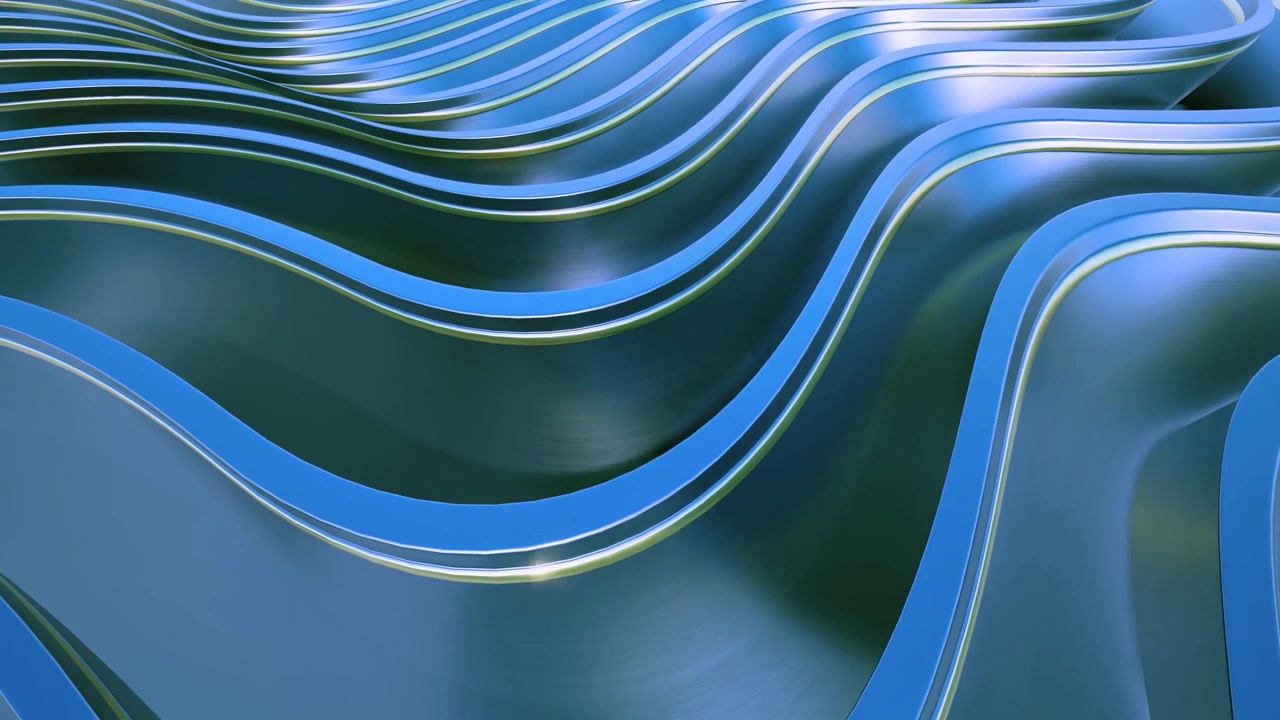 Flowing Abstract Blue Metallic Waves with Reflective Surface
