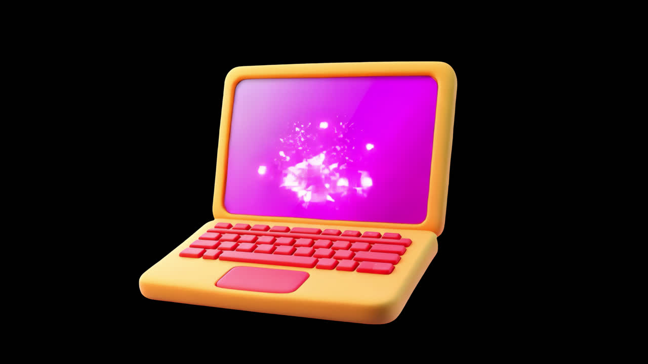 Risorsa isolata di animazione 3D di laptop carino, video 4K trasparente, canale alfa, ProRes 4444