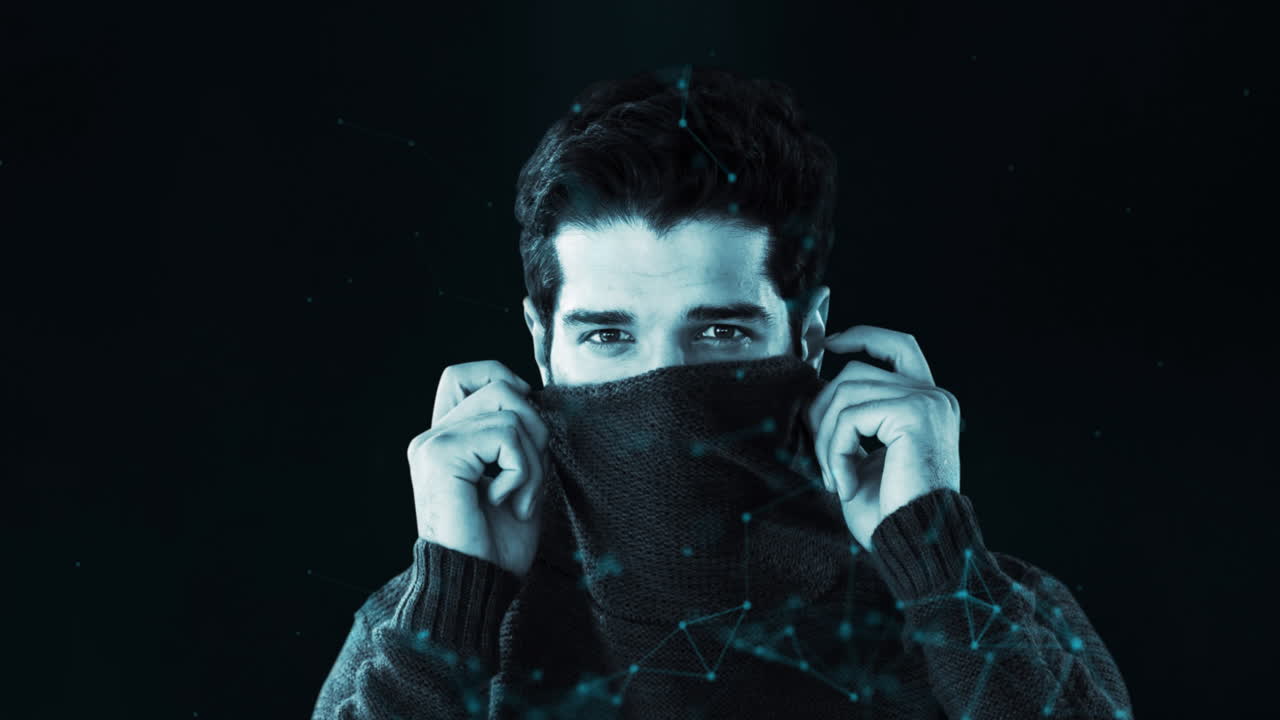 red de conexiones sobre el hombre contra un fondo negro