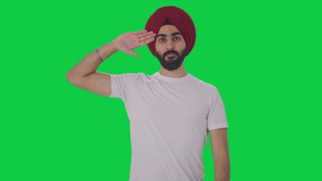 proud sikh indian man saluting green screen
