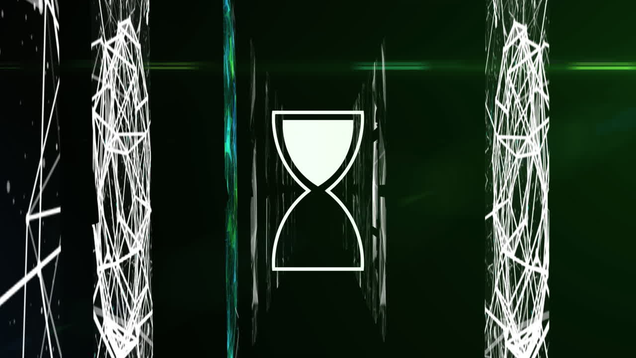 Animation of egg timer icon over network of connections