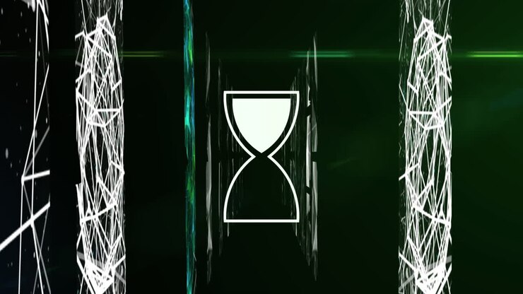 Animation of egg timer icon over network of connections
