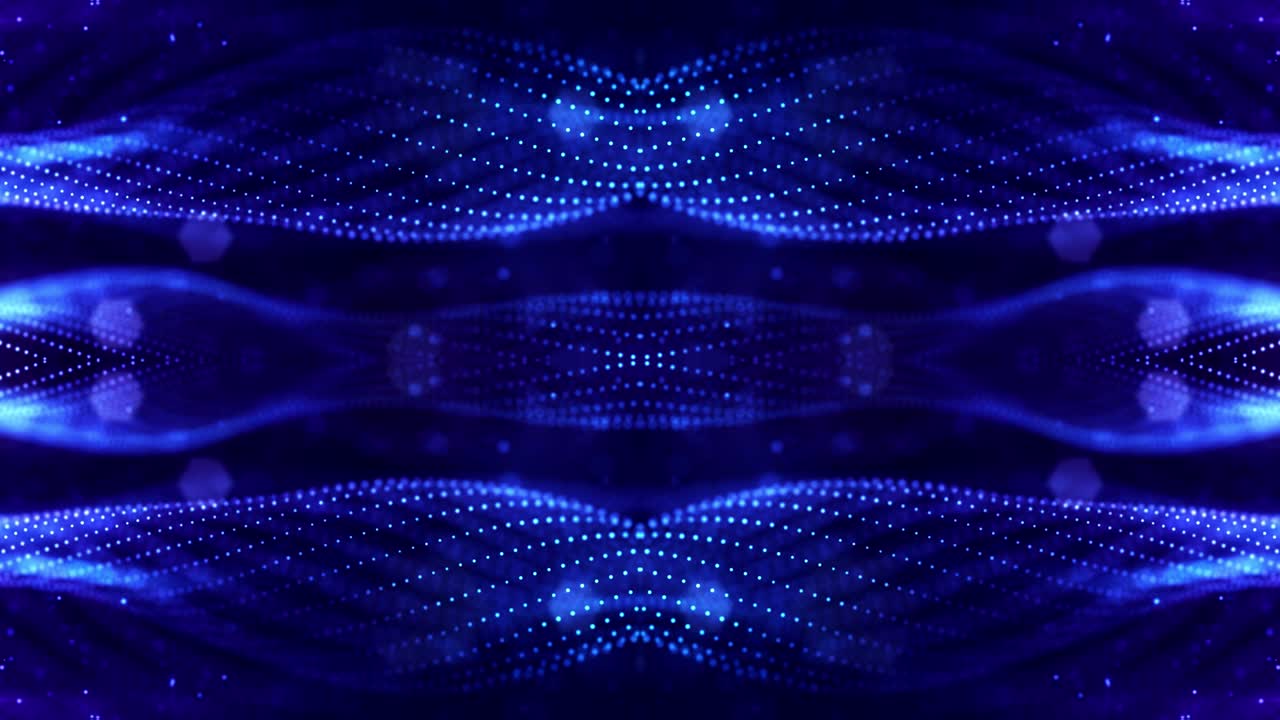 4k looped sci-fi 3d animación abstracta. las partículas azules brillantes forman líneas, estructuras simétricas como en el microworld o el espacio cósmico. para presentaciones de vacaciones, ceremonias como diseño de movimiento de bucle vj