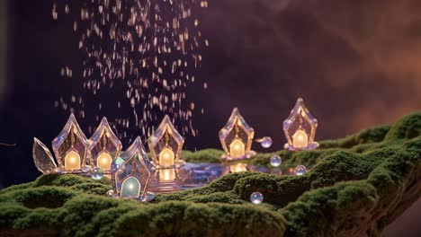 isla flotante de fantasía con casas brillantes