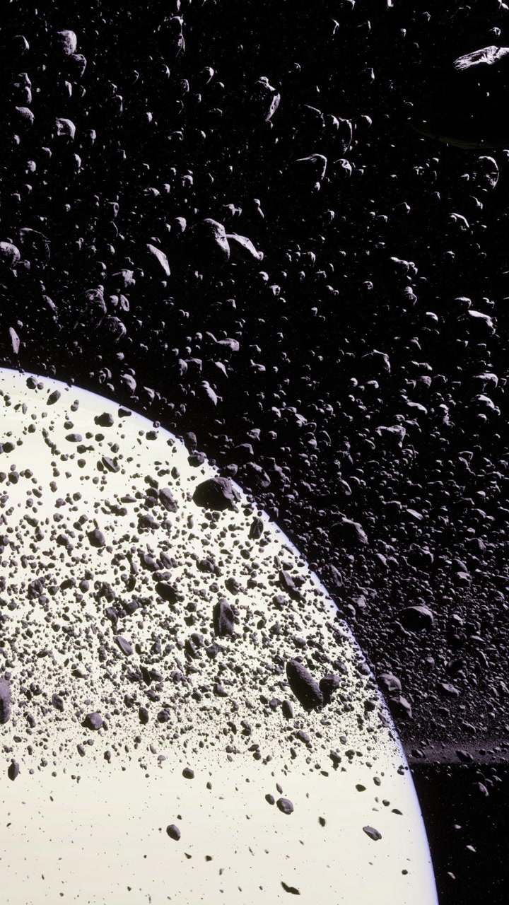 Swirling cosmos of asteroids dancing near the surface of a distant planet
