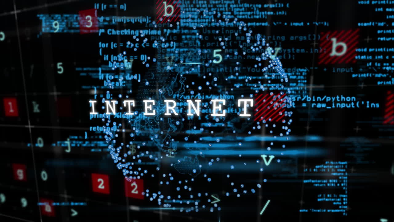 animación de procesamiento de datos y códigos digitales sobre globo giratorio con números