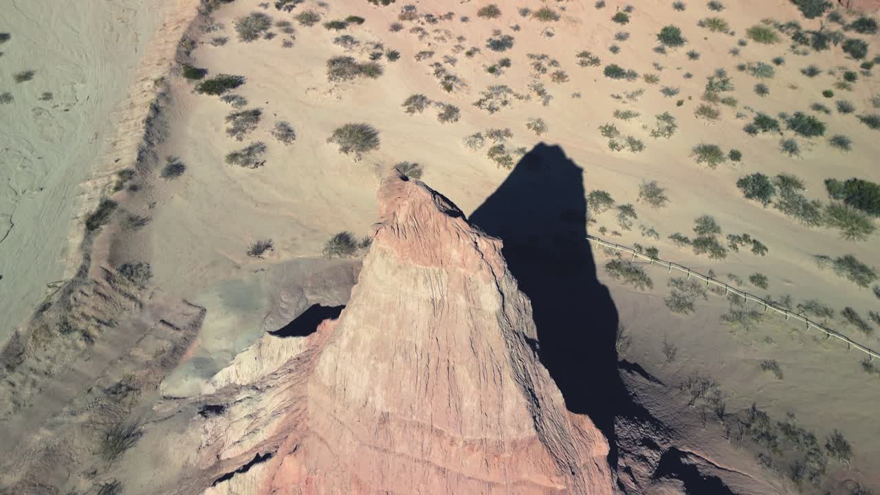 Aerial View of Red Rock Formations in Arid Desert Landscape