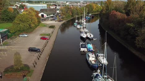 slow forward moving aerial over canal - boats