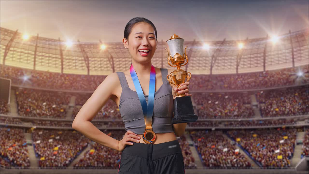 Woman Athlete Winning a Trophy