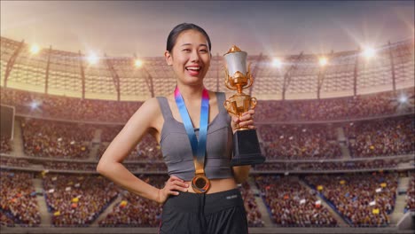 woman athlete winning a trophy