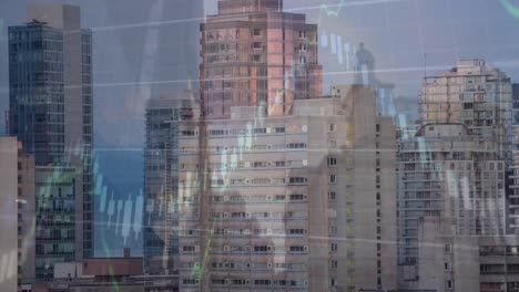 animación de gráficos financieros y procesamiento de datos sobre el paisaje urbano