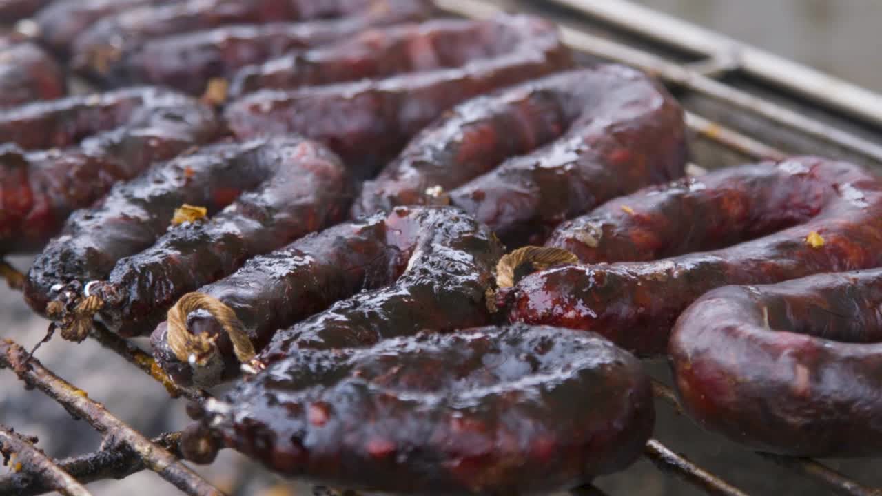 Delicious portuguese chourizo being grilled