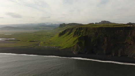 icelandic black sand beach and cliffs