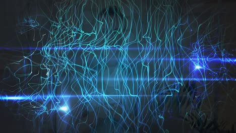 animación de rastros de luz sobre una mujer caucásica usando un teléfono inteligente