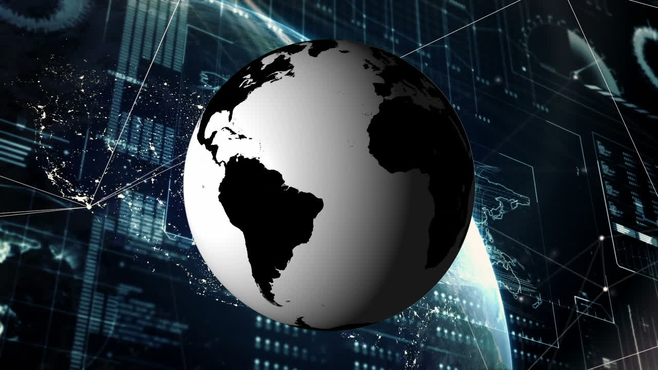Animation of globe over globe and data processing