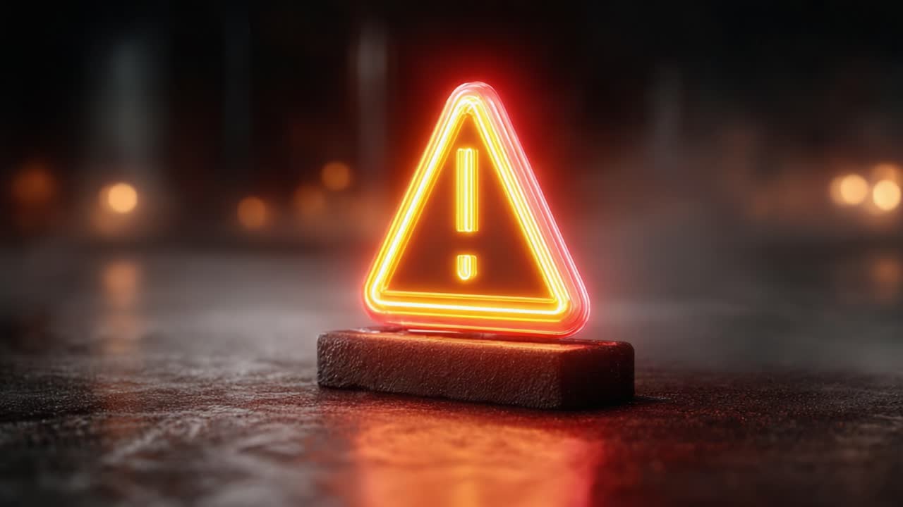 A Striking Neon Warning Sign Illuminating a Darkened Environment with a Bold Exclamation Mark, Creating a Sense of Urgency and Attention in a Gloomy Atmosphere