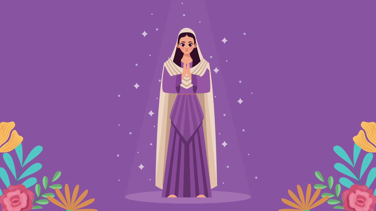 virgin mary with purple dress