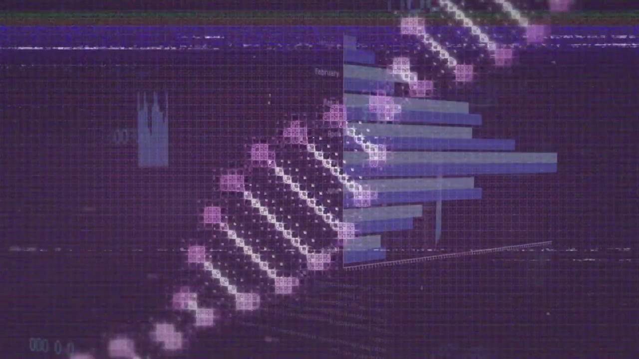 Futuristic DNA Helix with Data Visualization and Digital Glitch