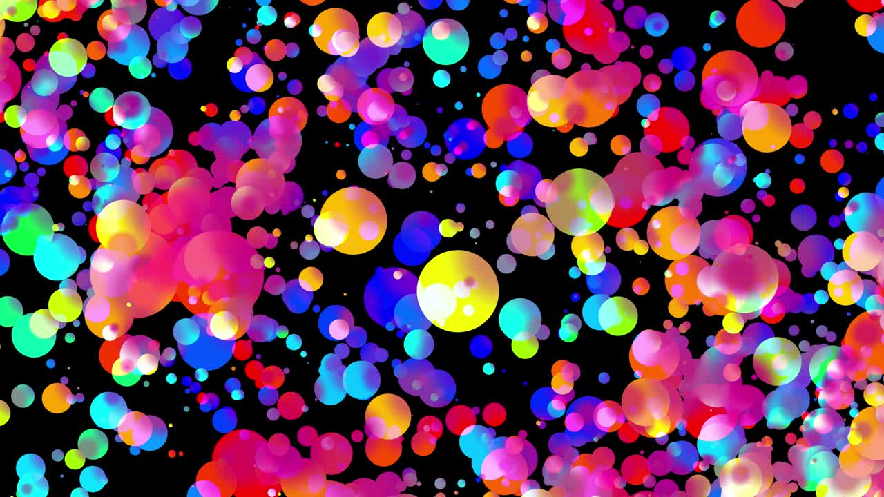 평평한 스타일의 물에 페인트 거품이나 염료 방울과 같은 아름다운 다채로운 공을 가진 4k 루프 추상적인 배경.