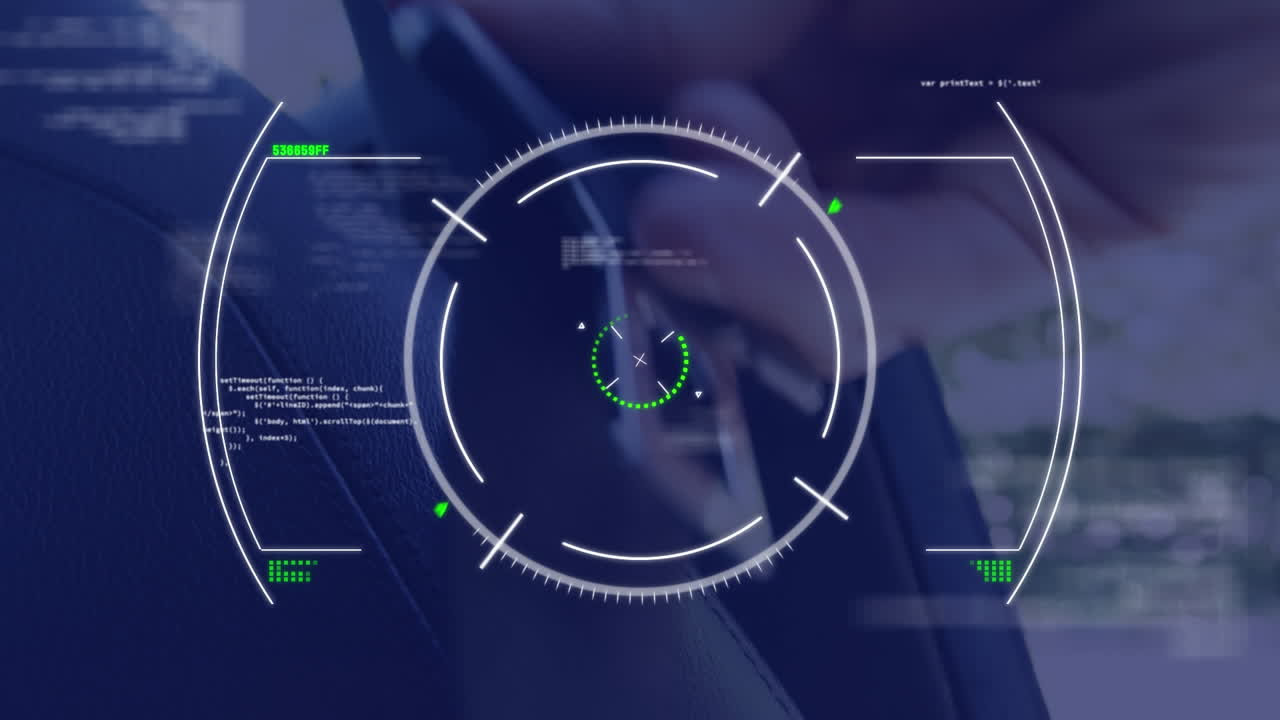 animación de escáner circular y procesamiento de datos sobre persona que usa el cinturón de seguridad del automóvil
