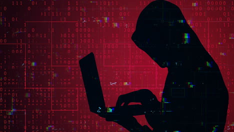 hacker silhouette with binary code background