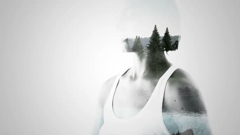 Double-exposure-of-woman-practicing-yoga