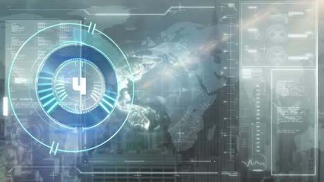 animación de cuenta atrás con escaneo de alcance y procesamiento de datos en pantalla