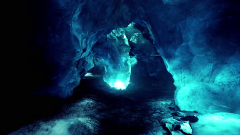 blue crystal ice cave beneath the glacier in iceland