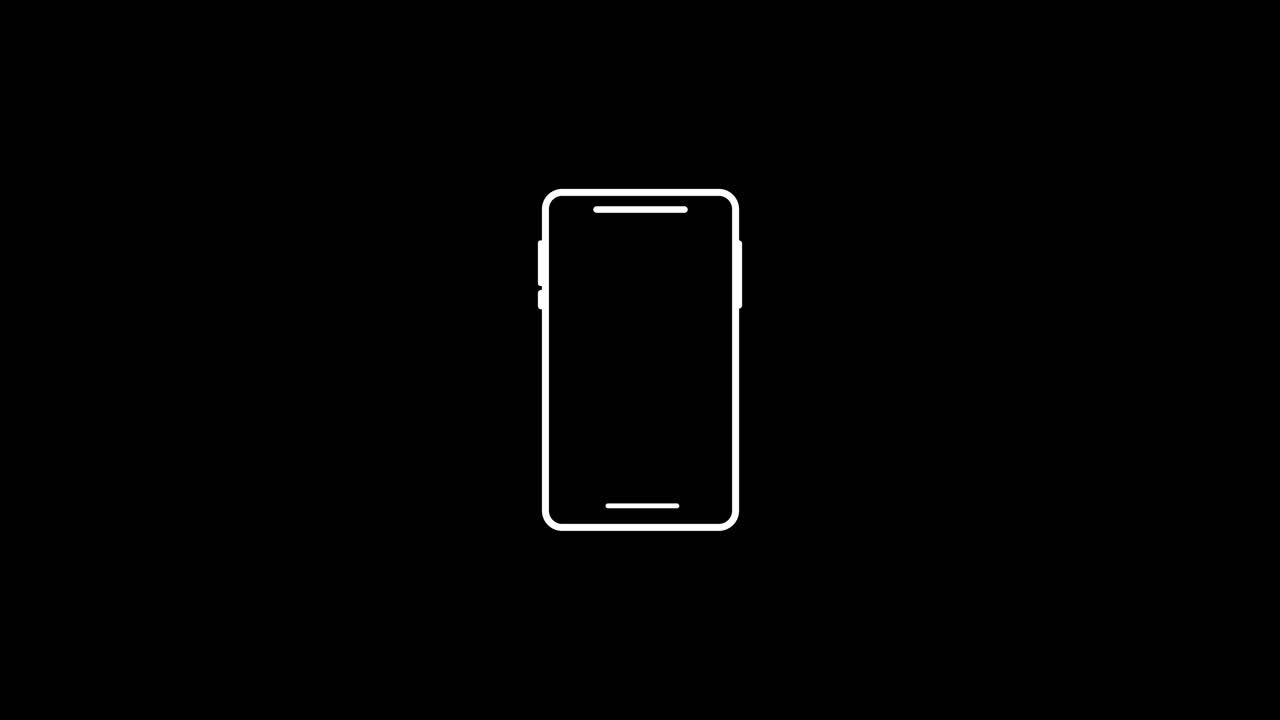 Simple line drawing of a smartphone with a circular arrow animation isolated on black background
