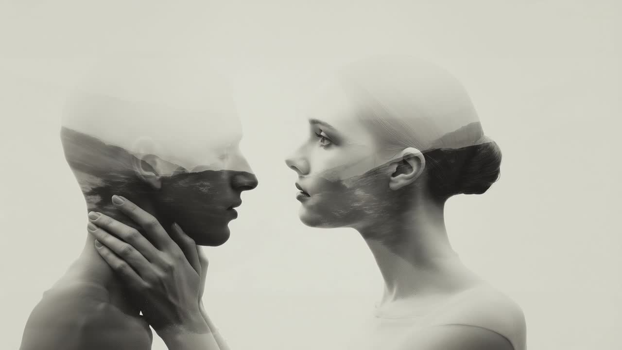 Double Exposure Portrait of a Man and Woman