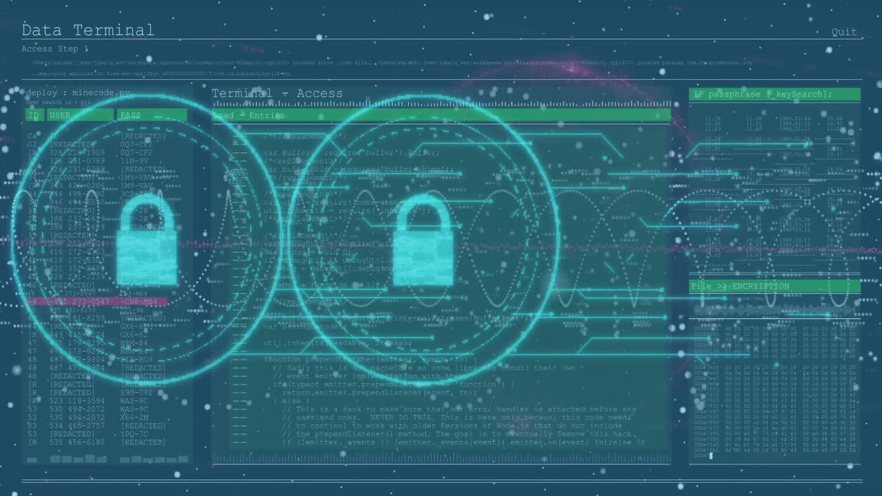 Animation of padlock icons and data processing