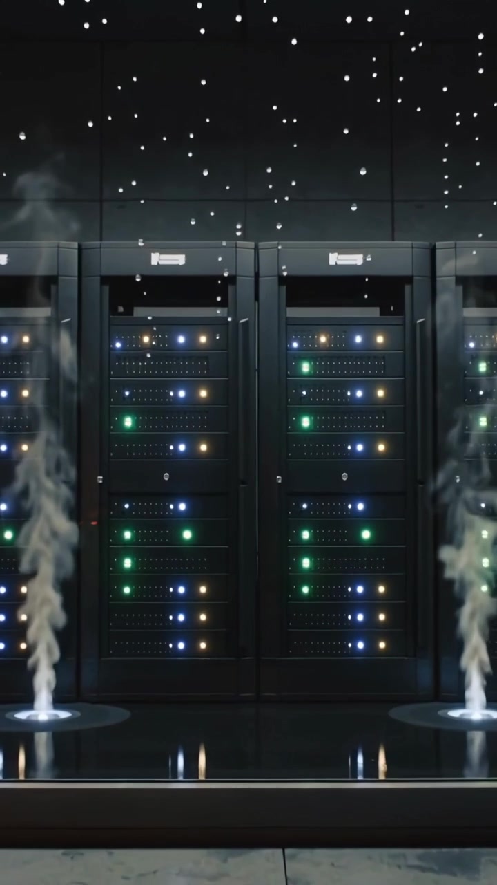 Vertical video: Pulling back camera showing glass and pair of racks in dc revealing LEDs and vapor