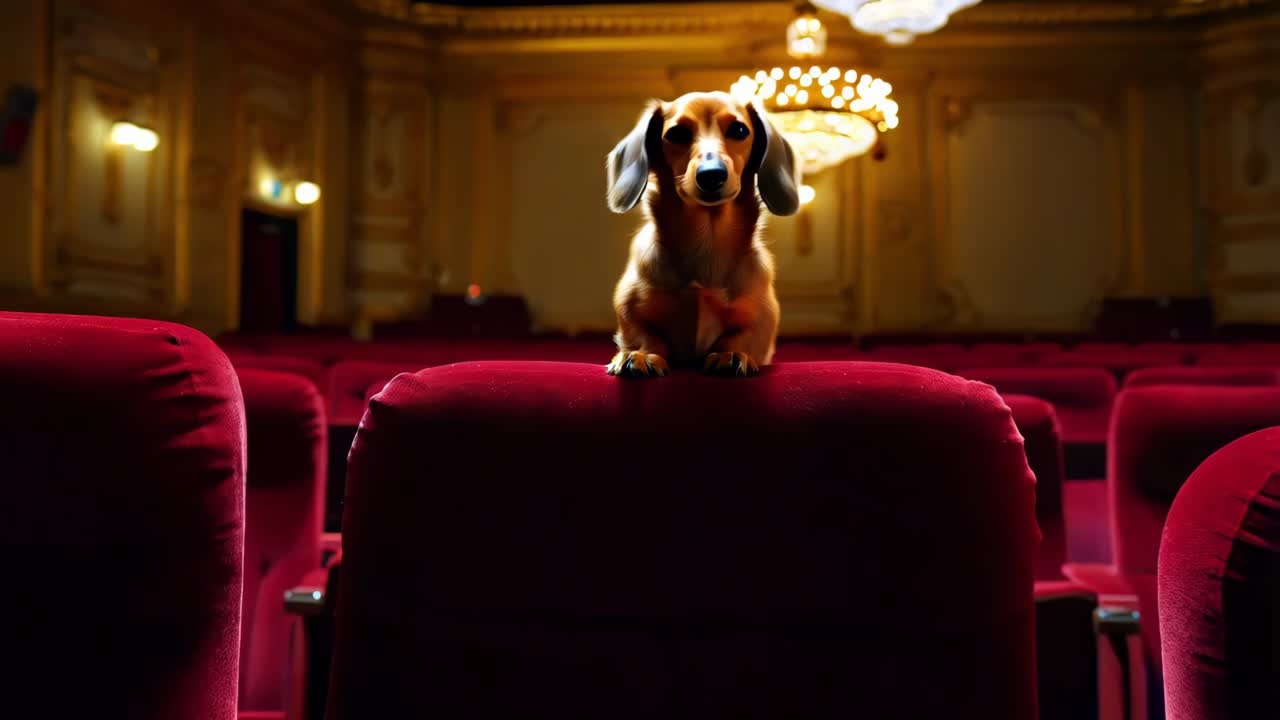 perro dachshund en un cine