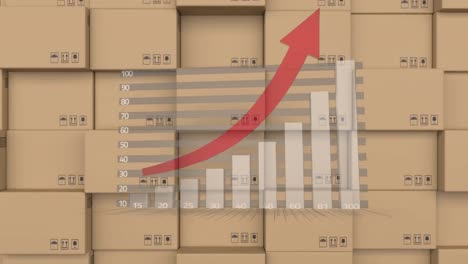 statistical data processing against stack of delivery boxes in background