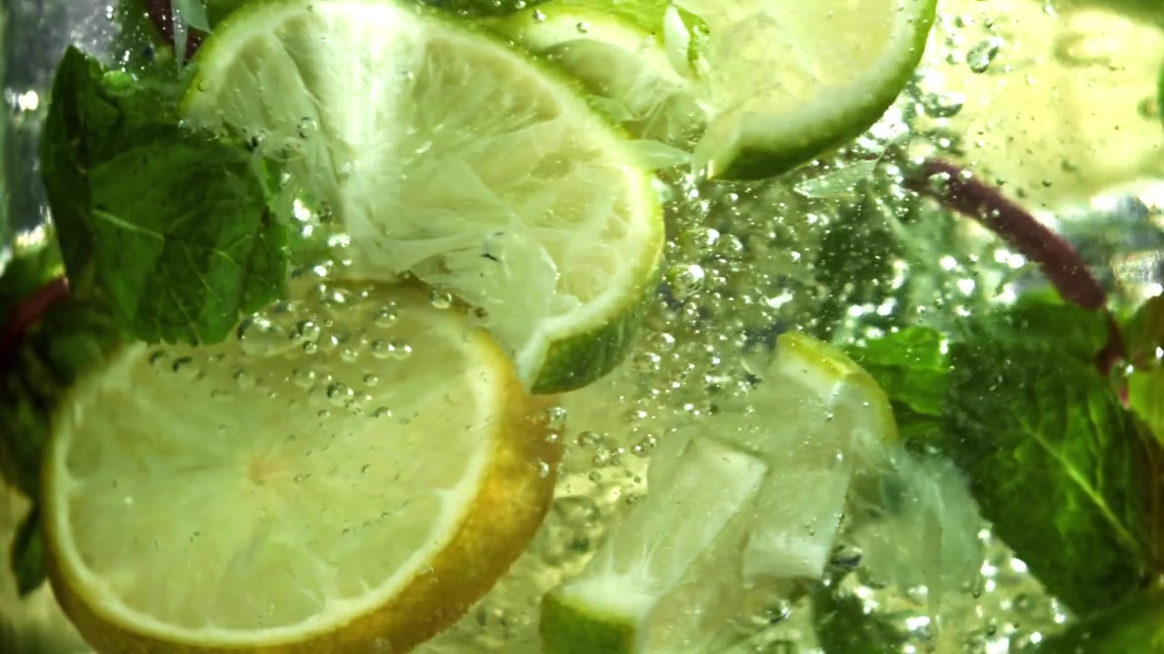 Acqua rinfrescante aromatizzata al lime e menta con bollicine