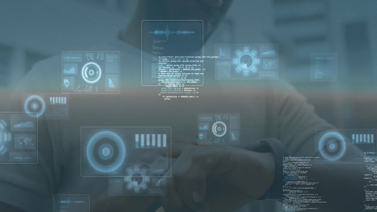 스마트 워치를 사용하는 백인 남성에 대한 데이터 처리 애니메이션