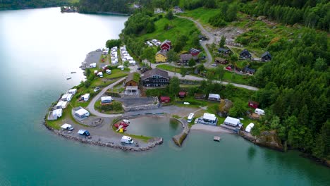 beautiful nature norway aerial view of the campsite to relax.