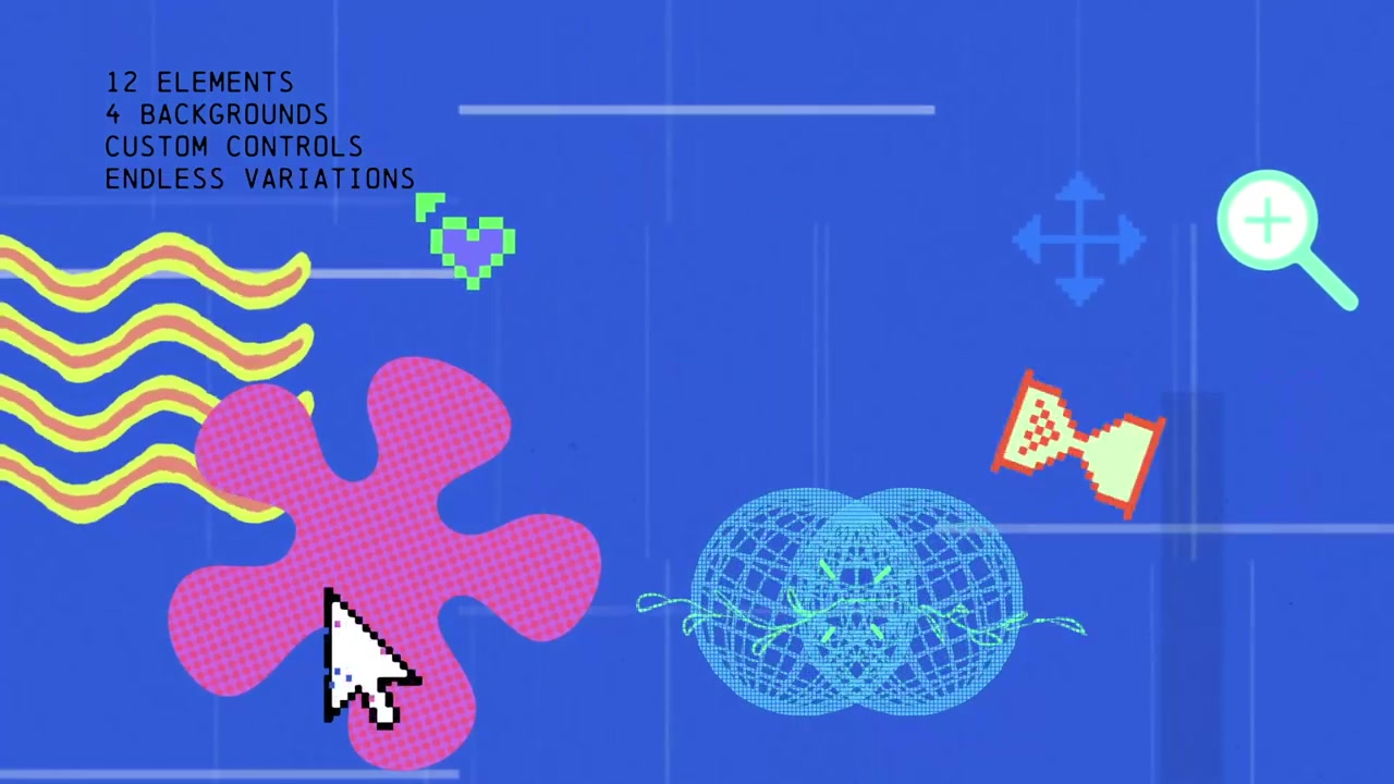 Retro Pixel Art Web Interface Elements and Cursors Animation